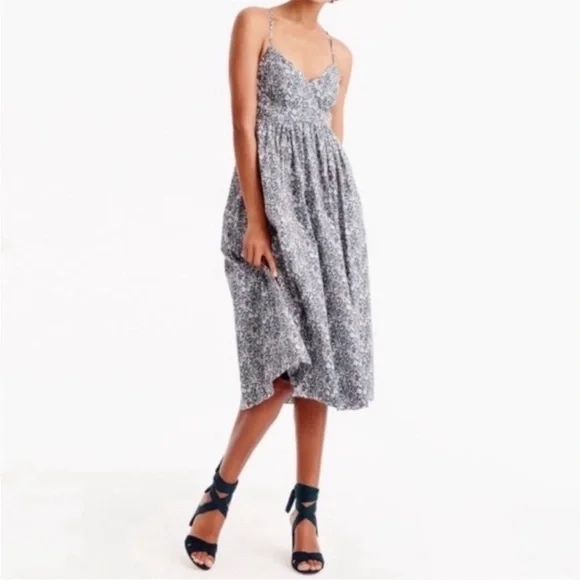 NWT J. Crew Liberty Fabrics June Meadow Floral Navy  Spaghetti Strap Midi Dress - Picture 2 of 10
